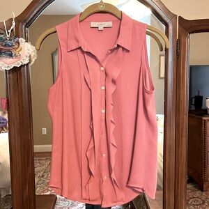 LOFT Ruffle Button-Down Tank